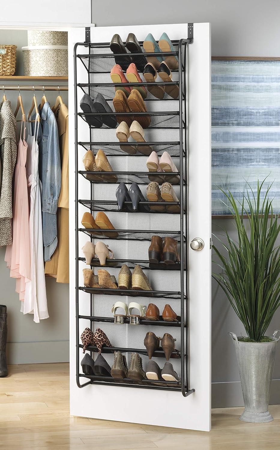 Gunmetal Gray Over-the-Door 36-Pair Shoe Rack with Mesh