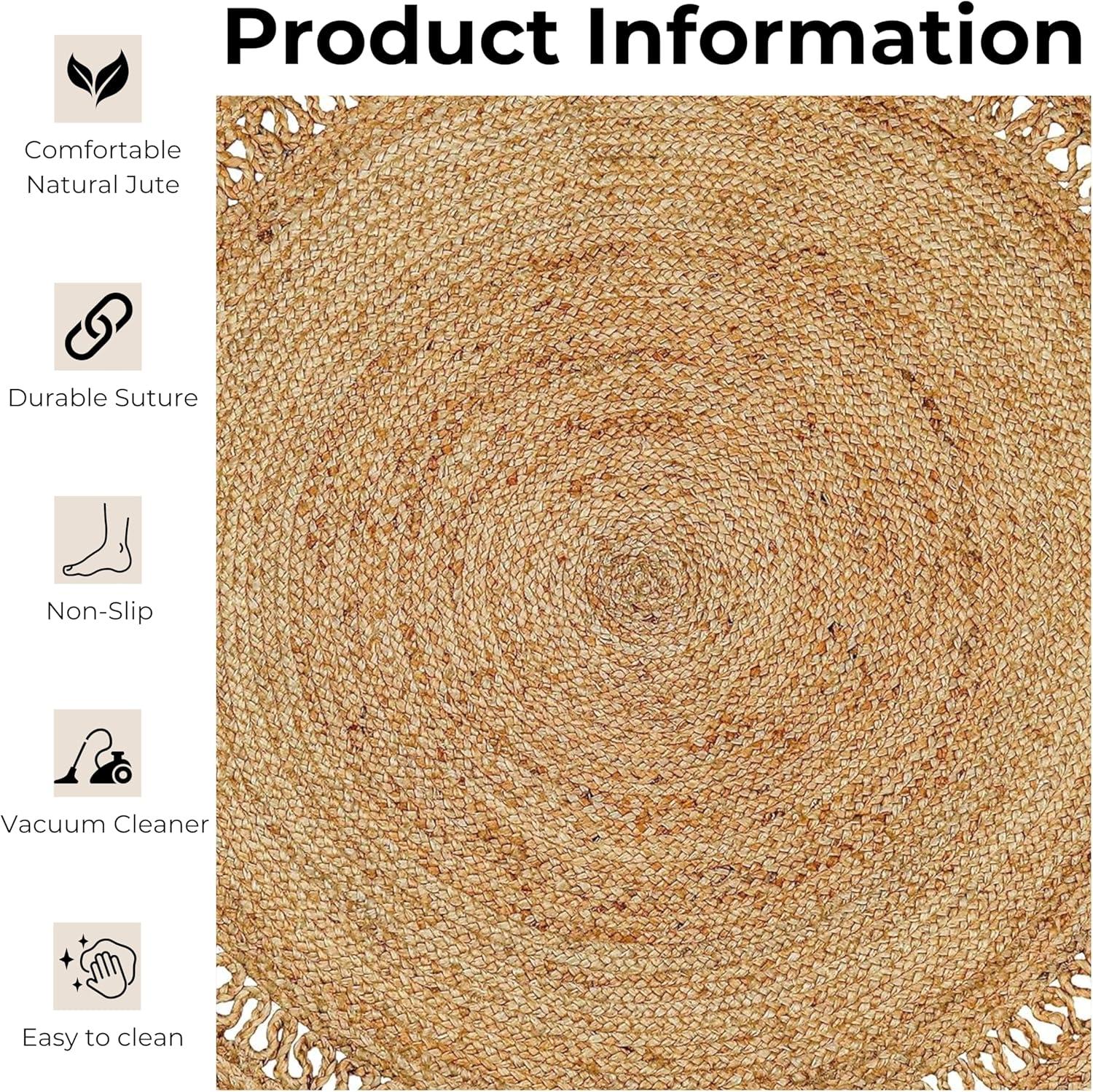 Beachcrest Home™ 100% Jute Round Area Rug– Hand Woven, Reversible, Eco-Friendly, Farmhouse Style- Beige