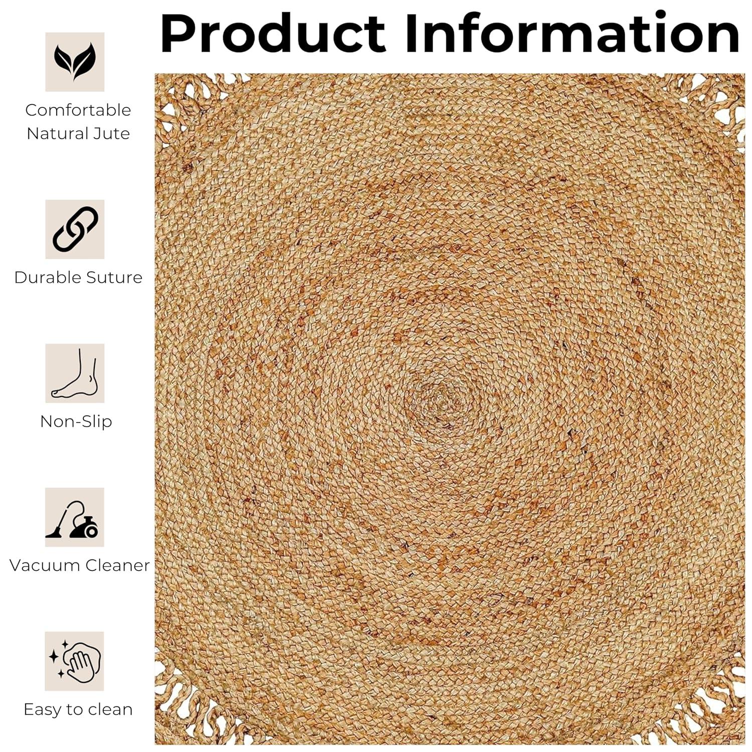 Beachcrest Home™ 100% Jute Round Area Rug– Hand Woven, Reversible, Eco-Friendly, Farmhouse Style- Beige