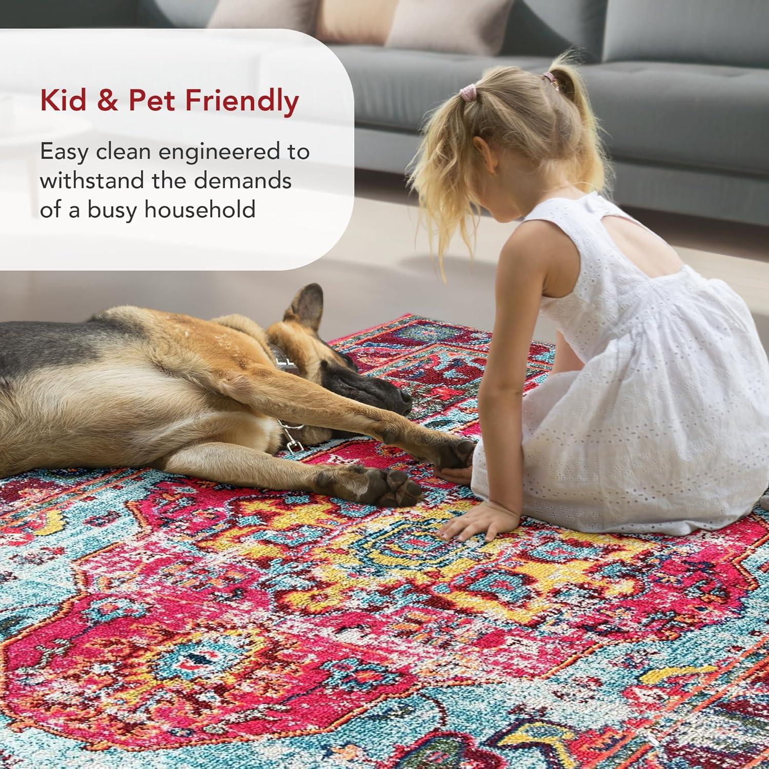 nuLOOM 4' Round Vintage Corbett Area Rug: Bohemian Medallion, Multicolor, Low Pile, Indoor, 4ft Round Rug