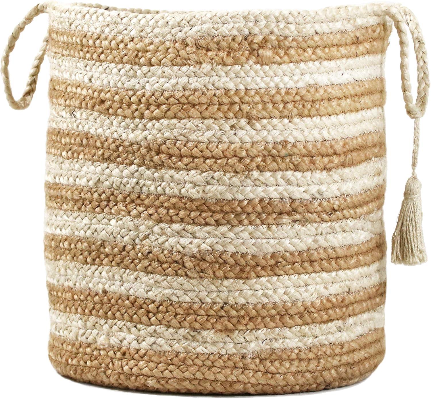 Dovecove Striped Relaxed Handmade Jute Basket