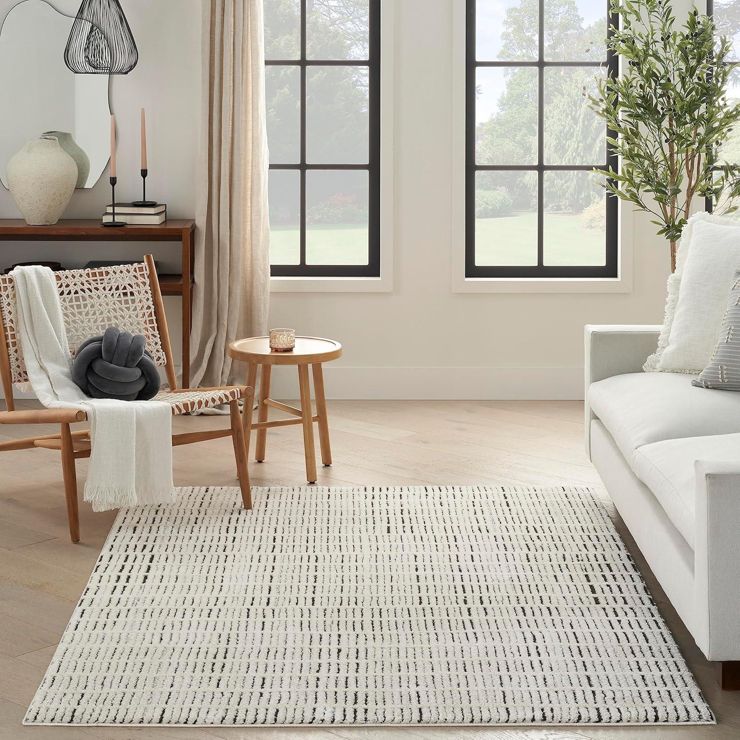 Nourison Cozy Modern Abstract Indoor Area Rug Ivory Black 7'10"x9'10"