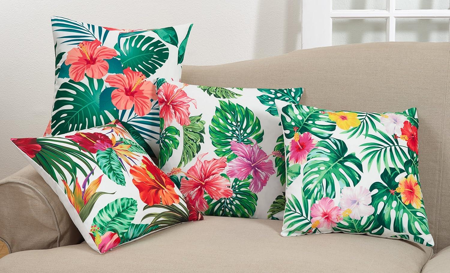 Saro Tahiti Collection Floral Throw Pillow