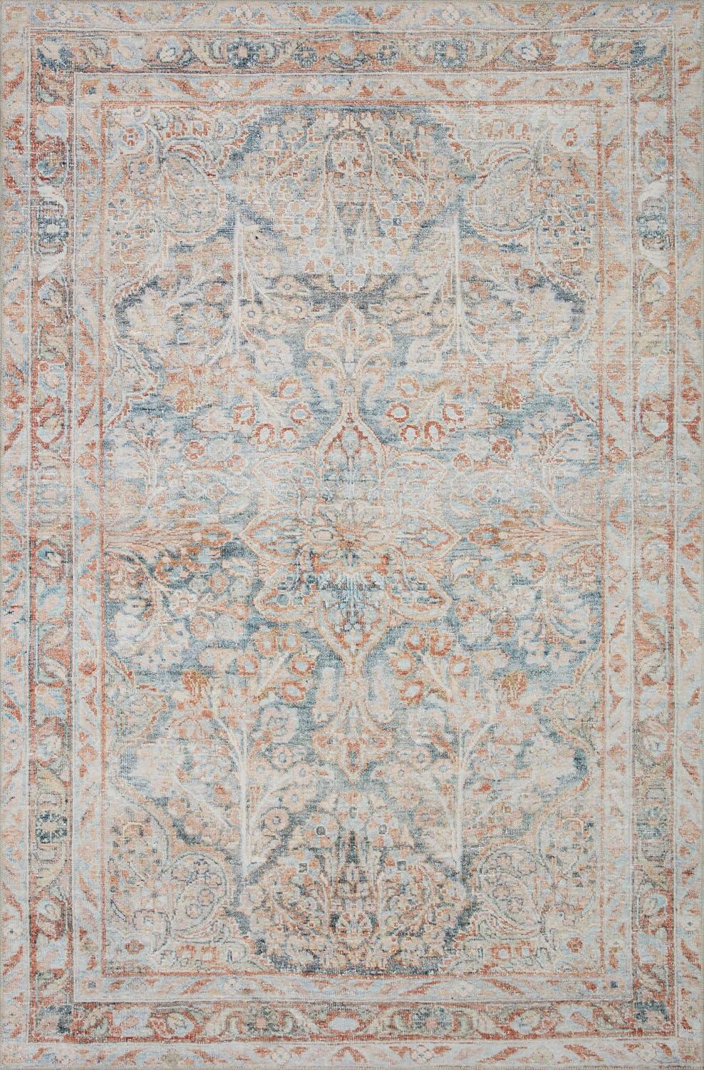 Lenna Ocean Apricot Floral Motif Low Pile Accent Rug