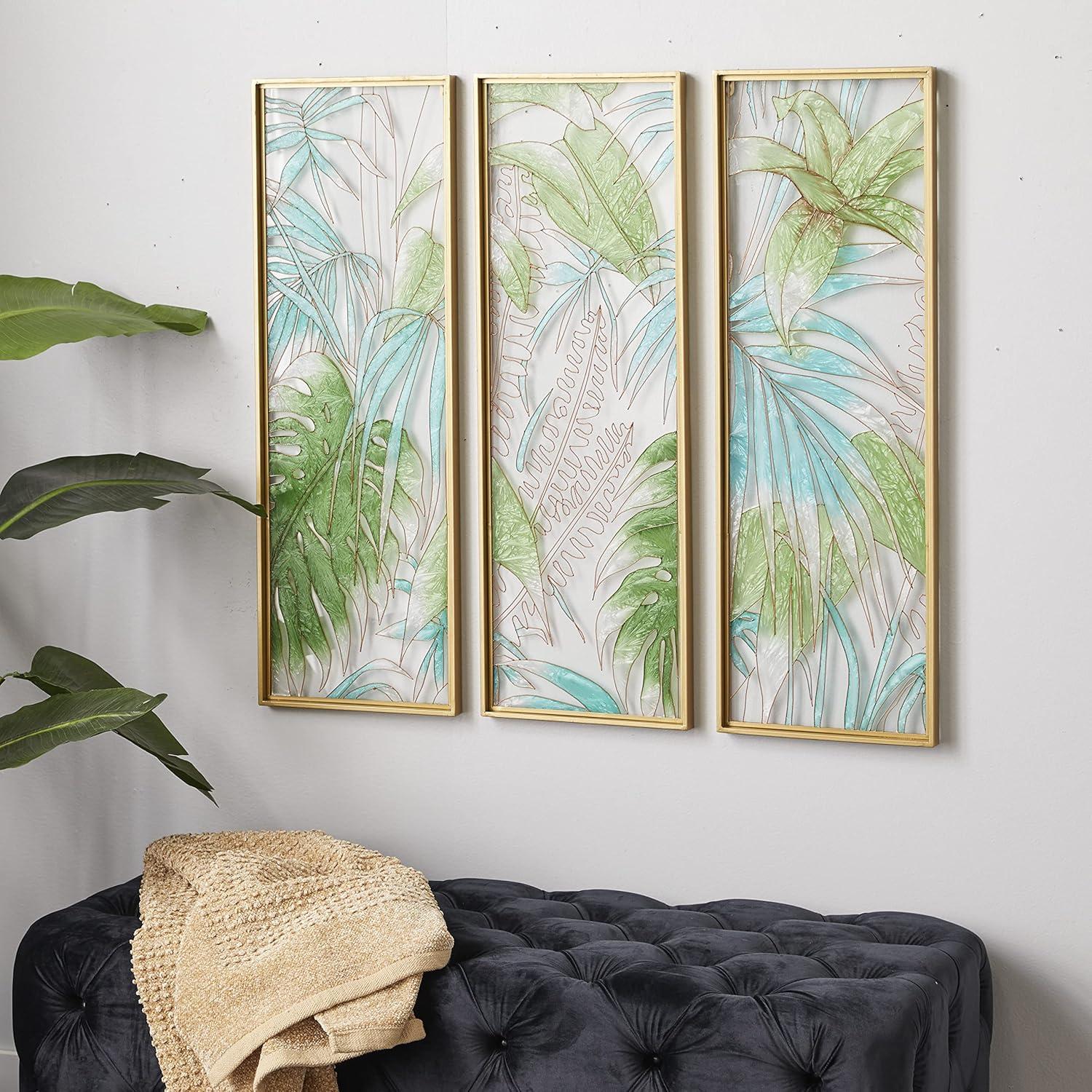 CosmoLiving by Cosmopolitan Cosmoliving By Cosmopolitan Set Of 3 Green Glass Wall Decor