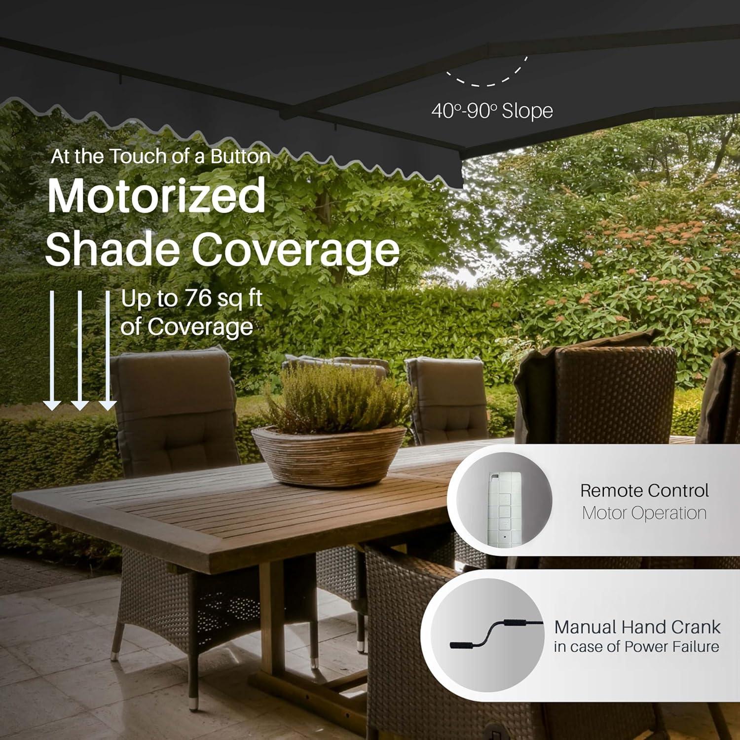 Motorized Retractable Patio Awning- Black Frame