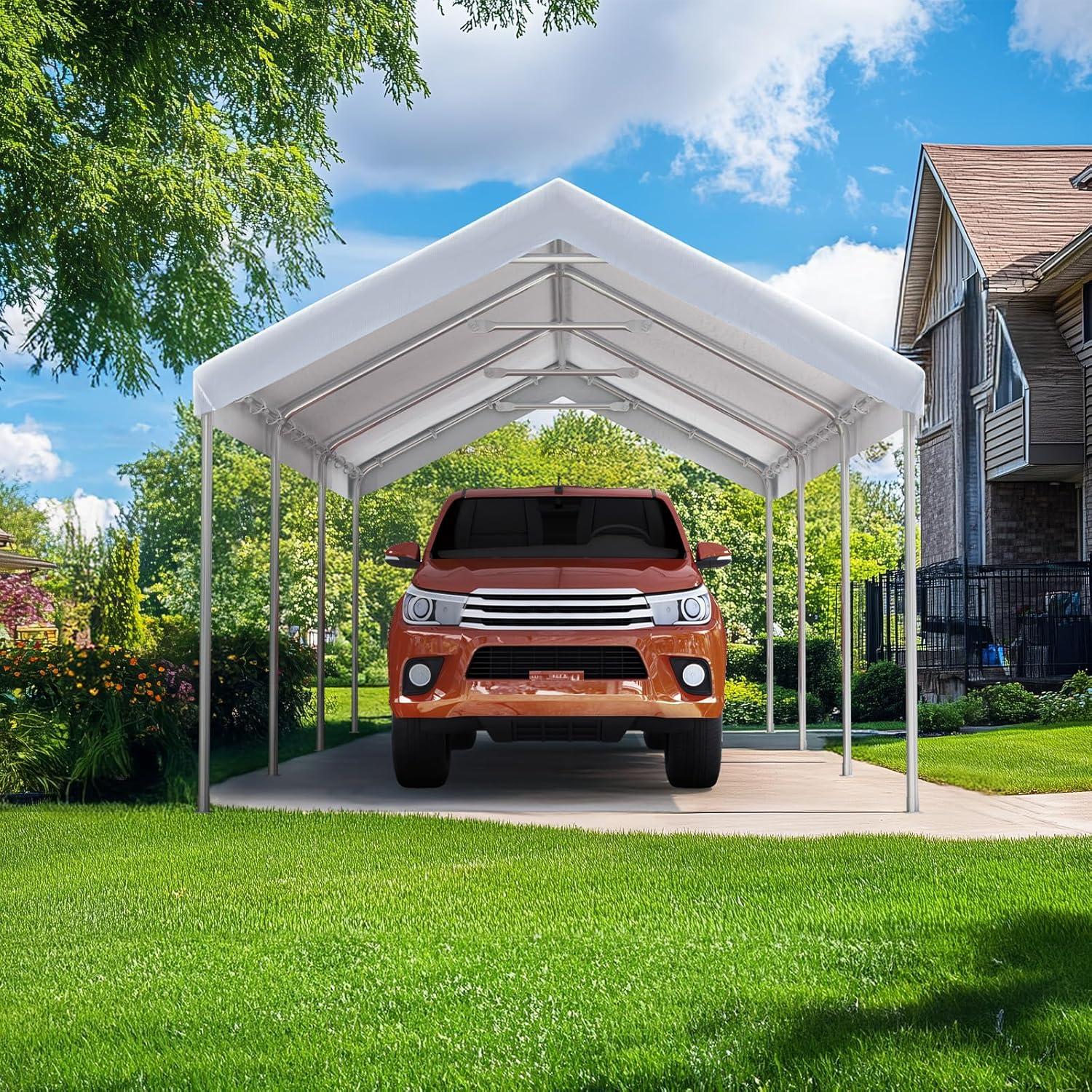 Quictent 10X20ft Upgraded Heavy Duty Carport Car Canopy Party Tent with Reinforced Steel Cables-White