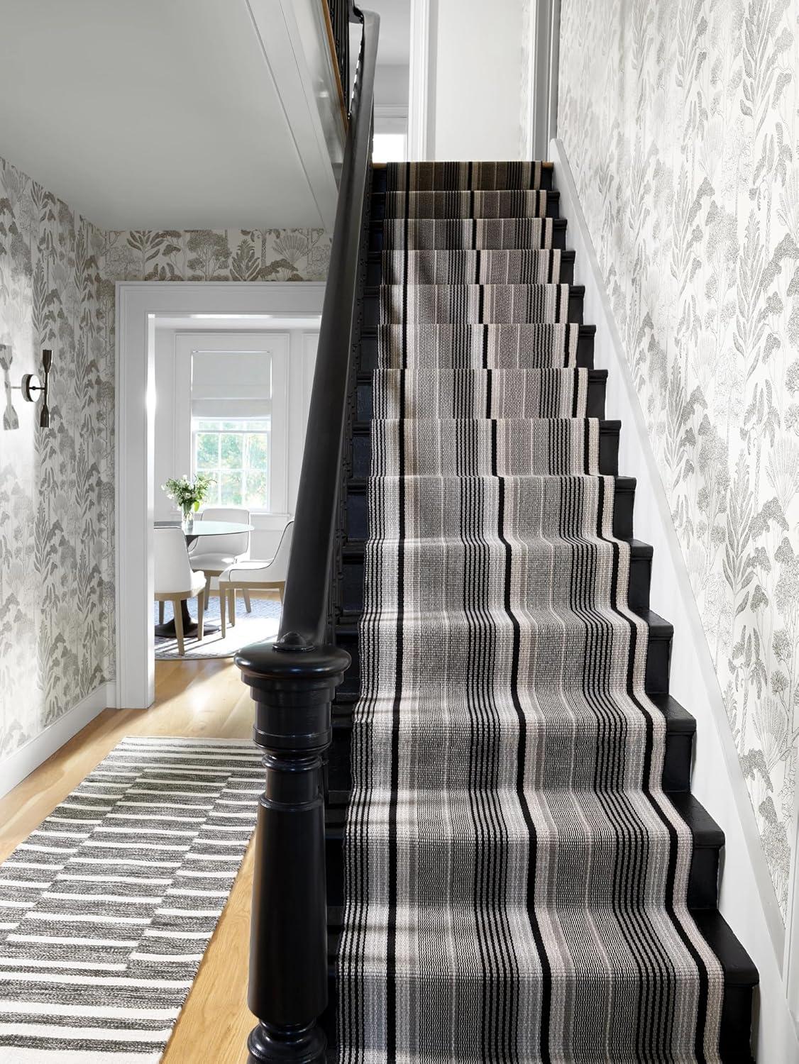 Alfie Ticking Black Handwoven Cotton Rug