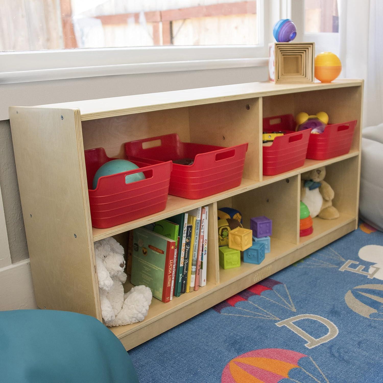 ECR4Kids Birch 5-Section Classroom Storage Cabinet with Casters, Organizer Shelf, Natural