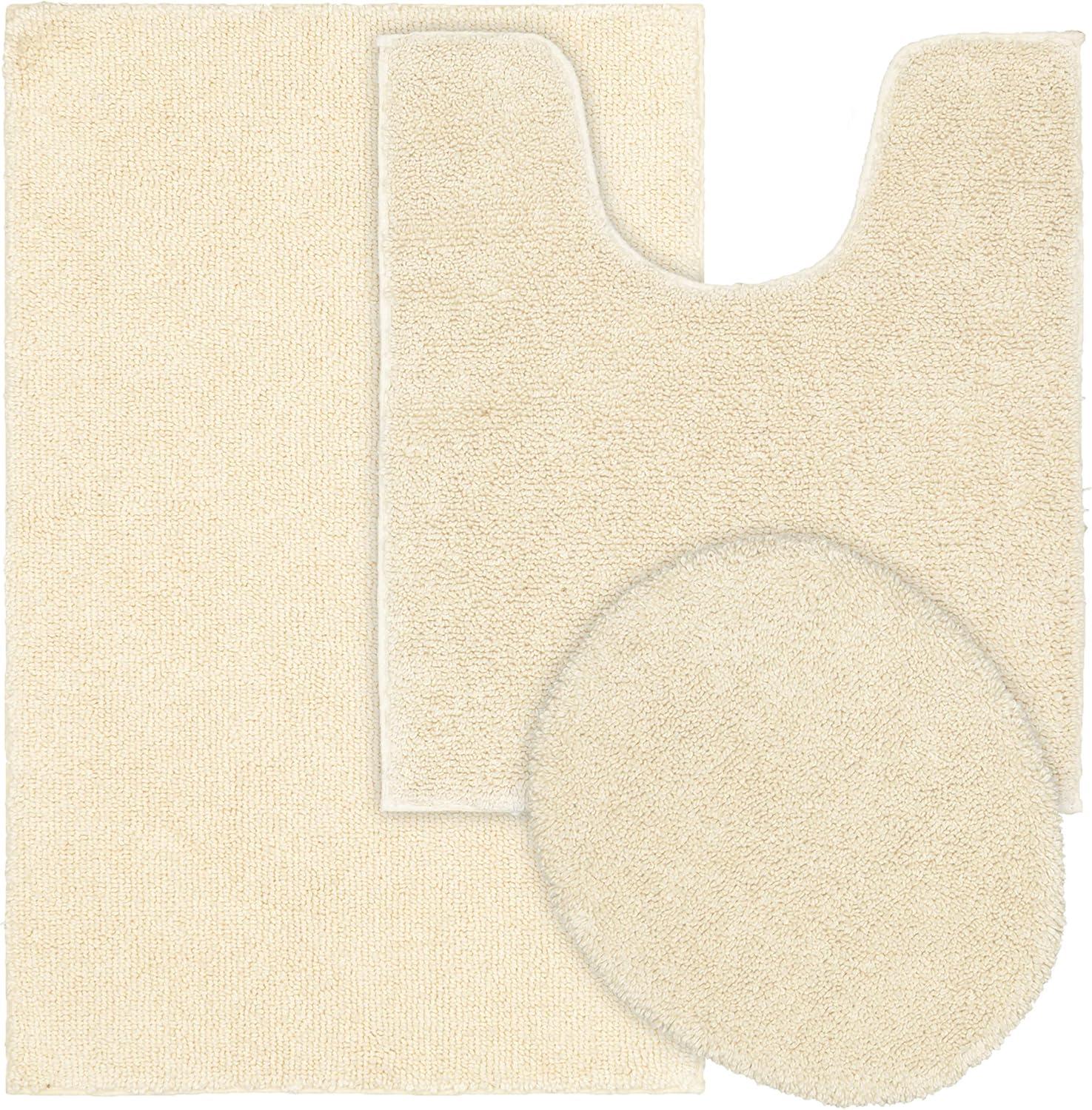 Garland Rug Queen Cotton Washable Bath Rug Set, 3 Piece Set (21"x34" Bath Rug, Contour Rug, & Toilet Lid) Natural