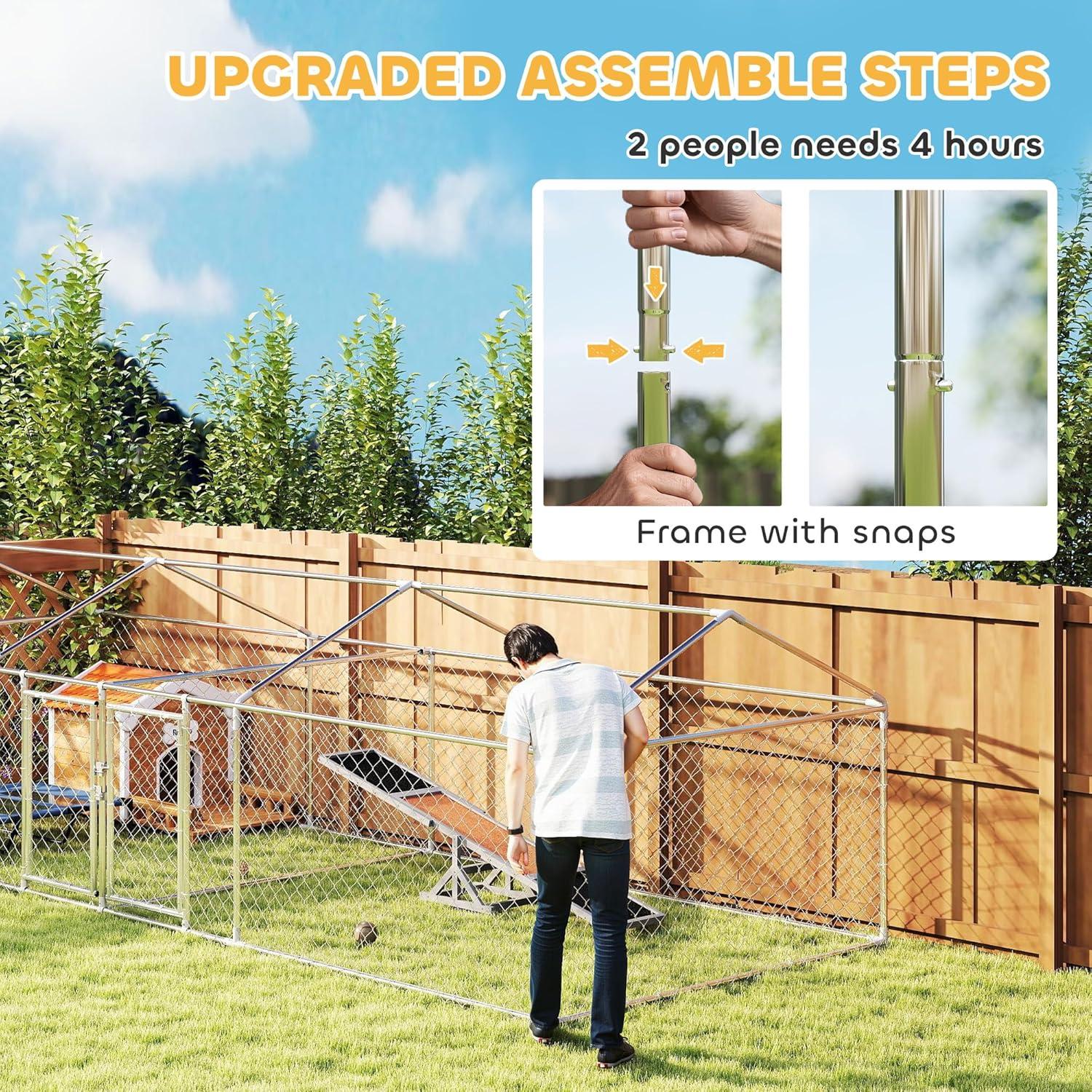 Pawhut Two Room Outdoor Dog Kennel with Roof, 19.7' x 7.5' x 5.2' Dog Kennel Outside Heavy Duty Pet Enclosure Run Fence with Waterproof UV-Resistant Cover, Secure Lock, for Small to Large Breeds