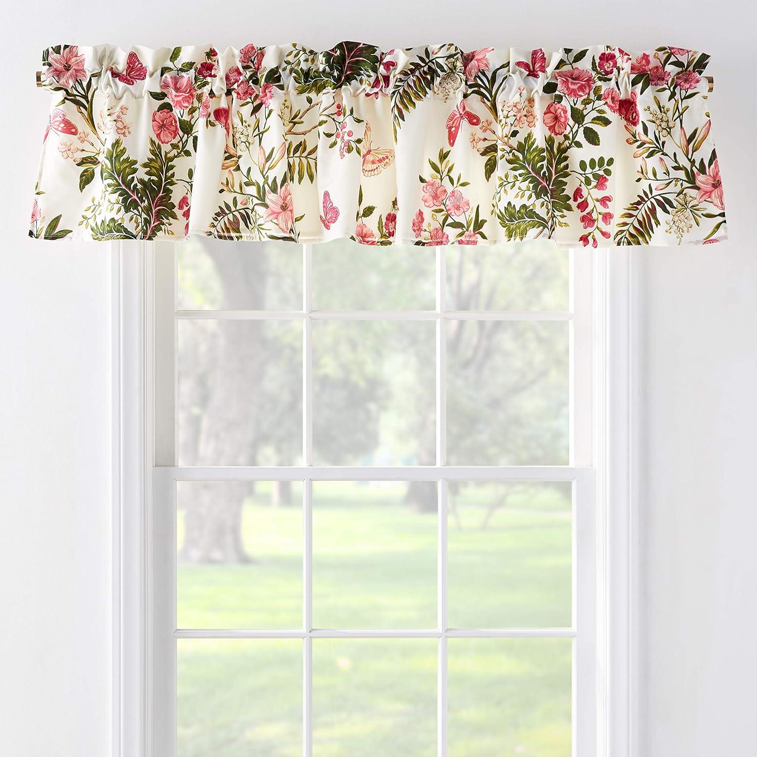 Butterflies Floral Tailored 84'' W Window Valance in Multi