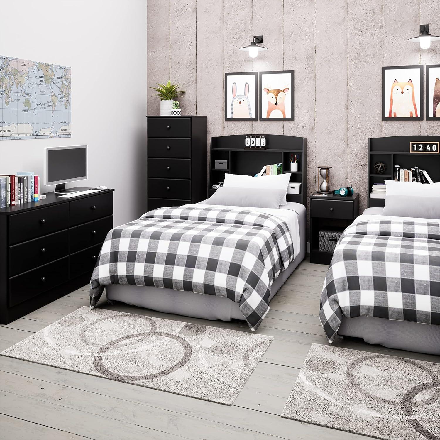 Sleek Deep Black Tall Dresser with Crystal Knobs and Spacious Drawers