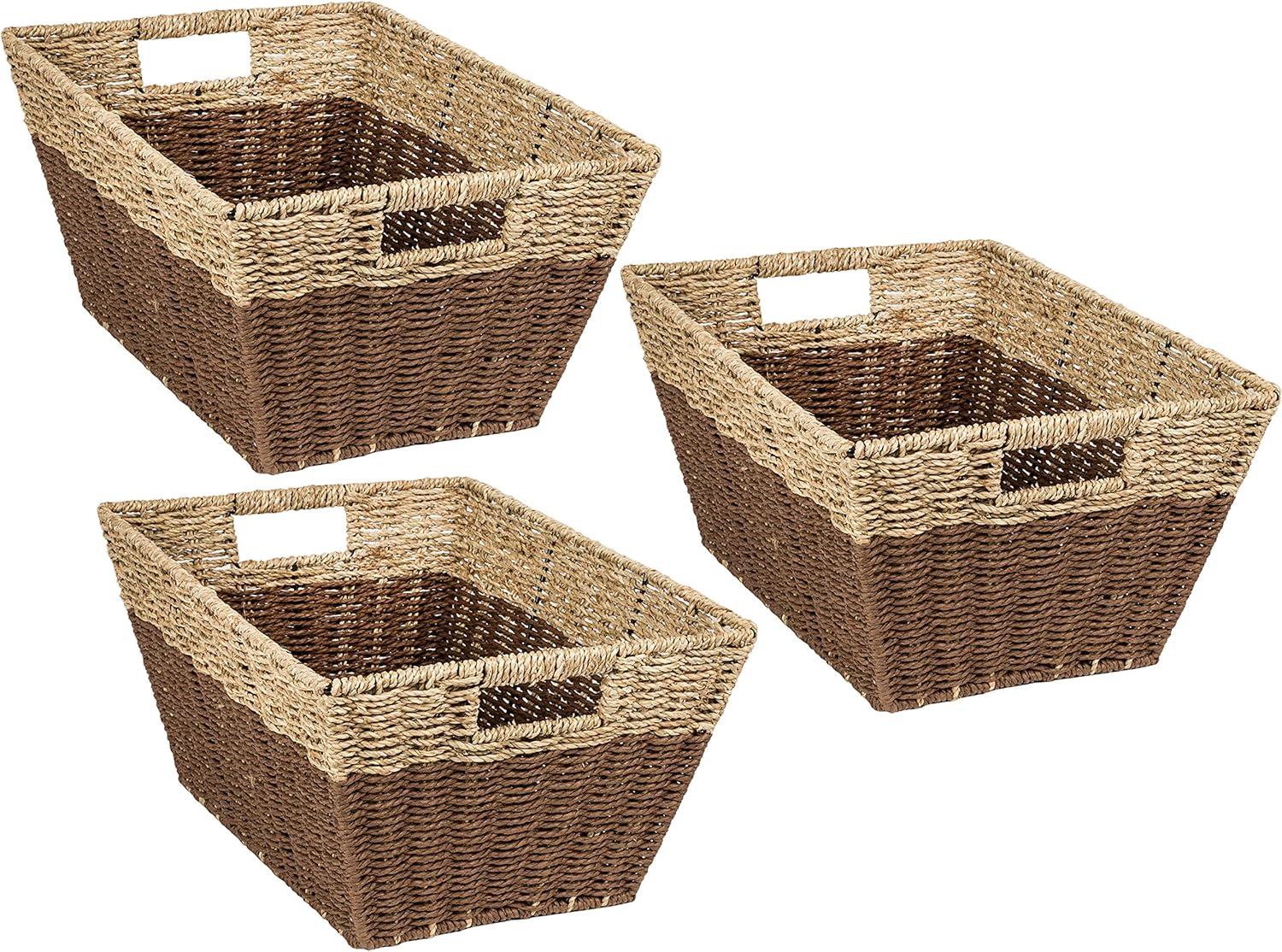 Modern Seagrass Rectangular Storage Baskets Set of 3 - Brown