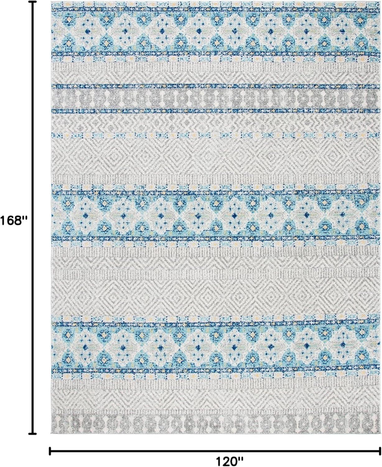 Rectangular 10' x 14' Grey and Turquoise Synthetic Area Rug