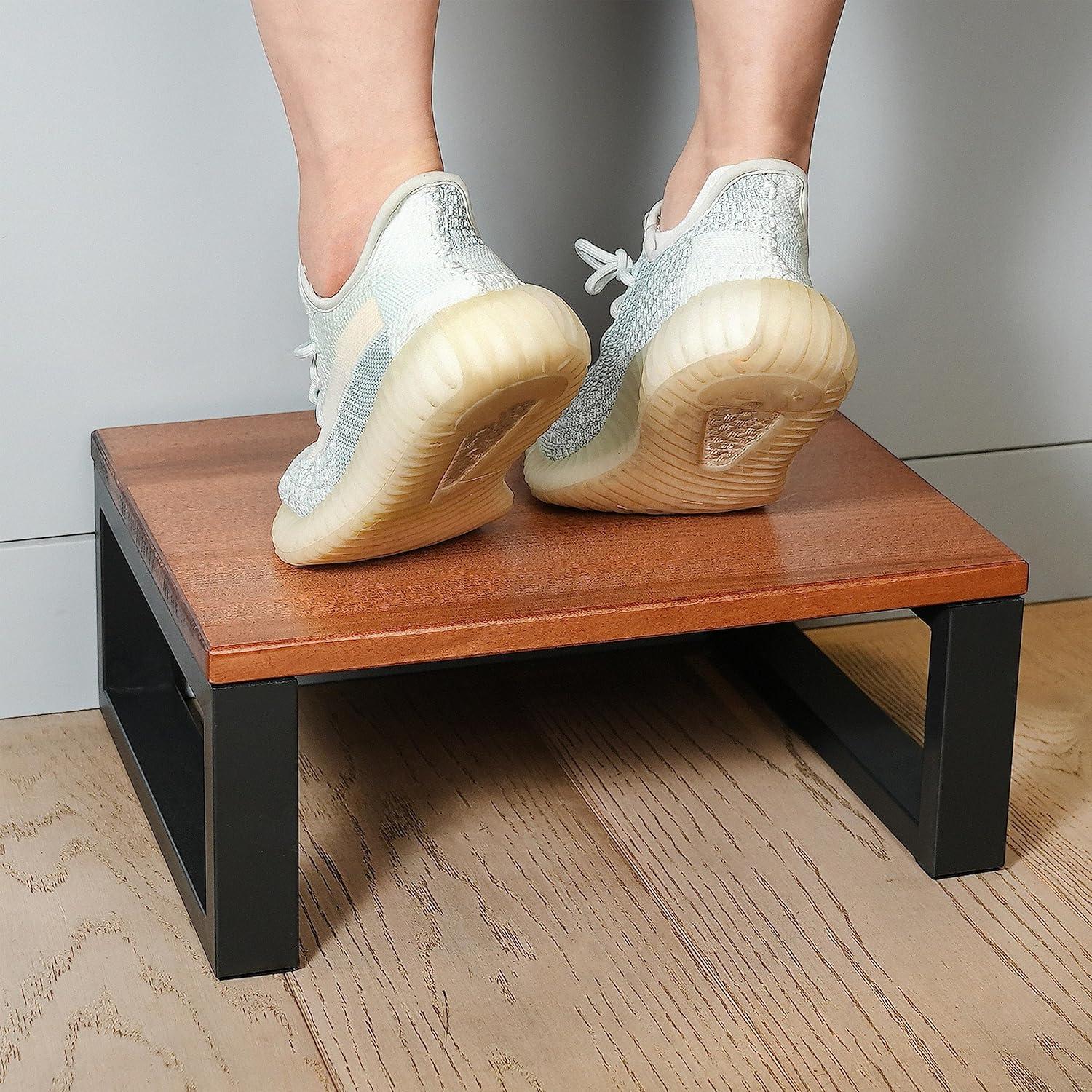 Chocolate Brown Solid Hardwood and Metal Portable Step Stool