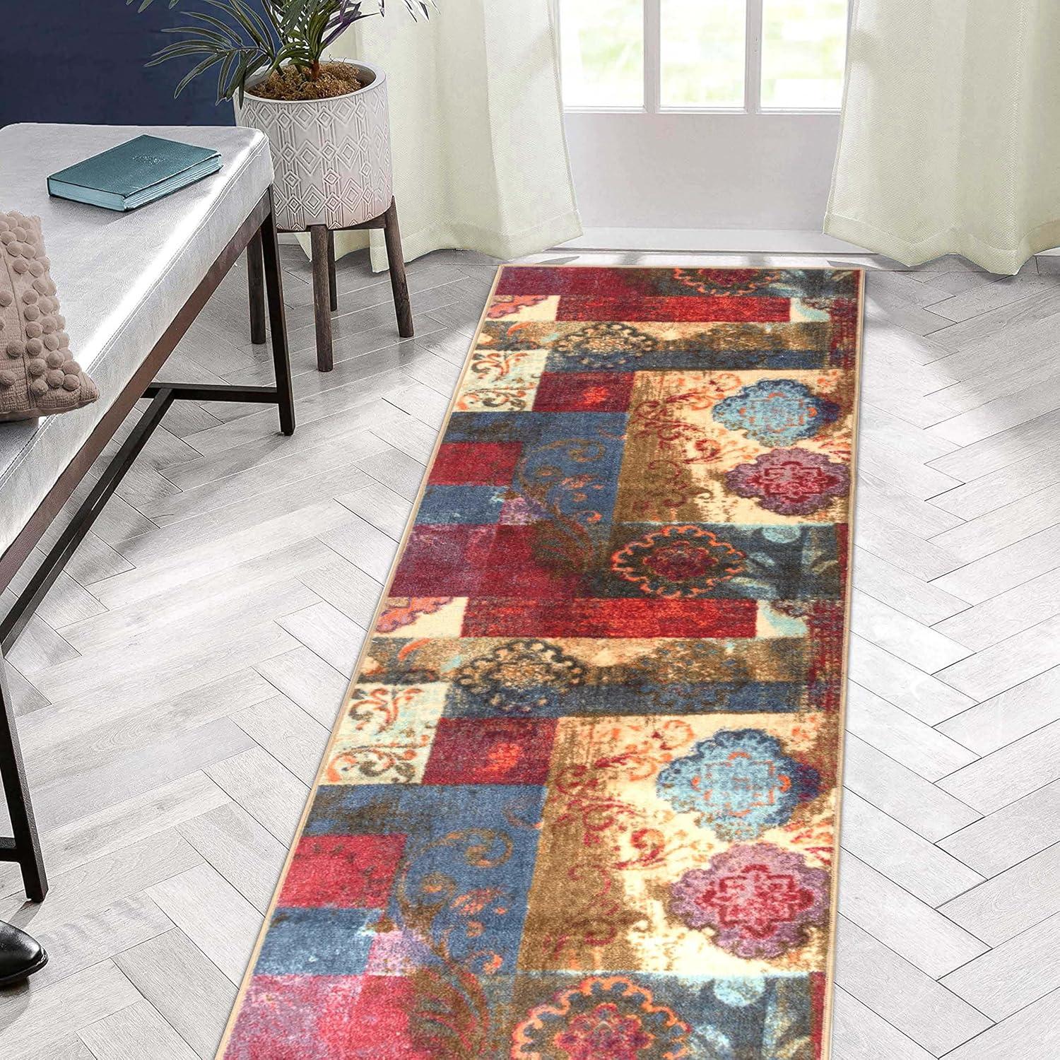 Superior Emory Patchwork Non-Slip Indoor Runner 2' 7" x 8', Brown