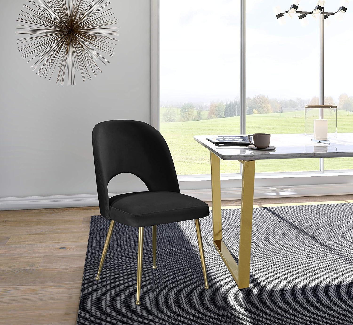 Luxor Black Velvet Dining Chair with Brushed Gold Accents