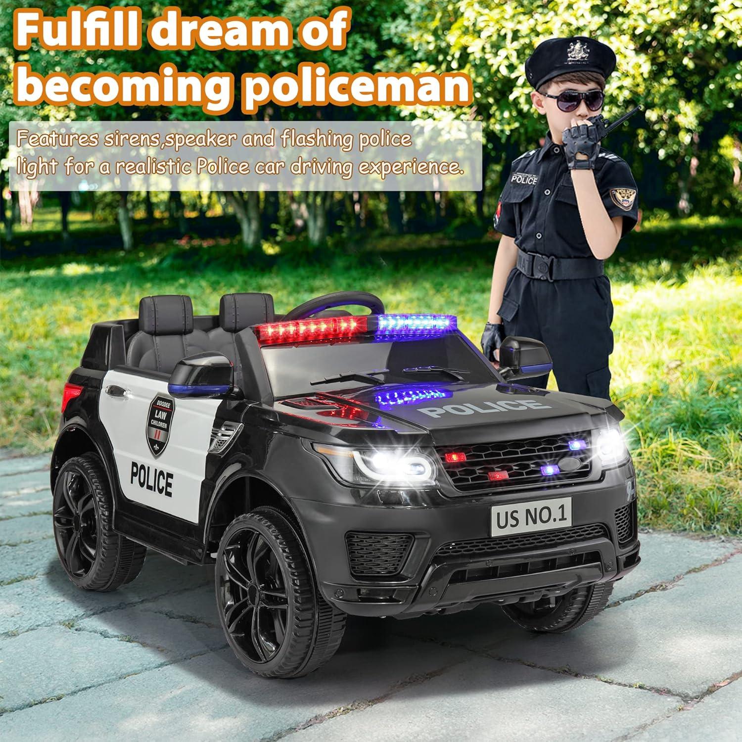 12V Black Police SUV Ride-On Car with Remote Control