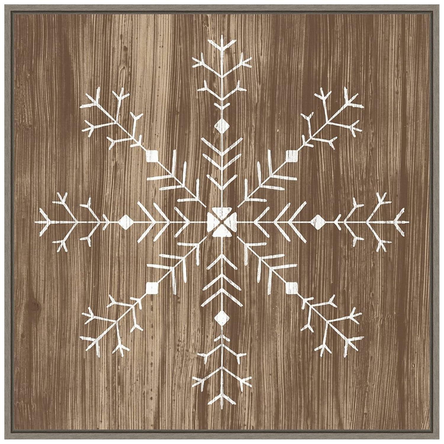 22" x 22" Barnwood Wonderland I Snowflake Framed Wall Canvas - Amanti Art: Hand-Stretched, Lithograph Print, MDF Frame