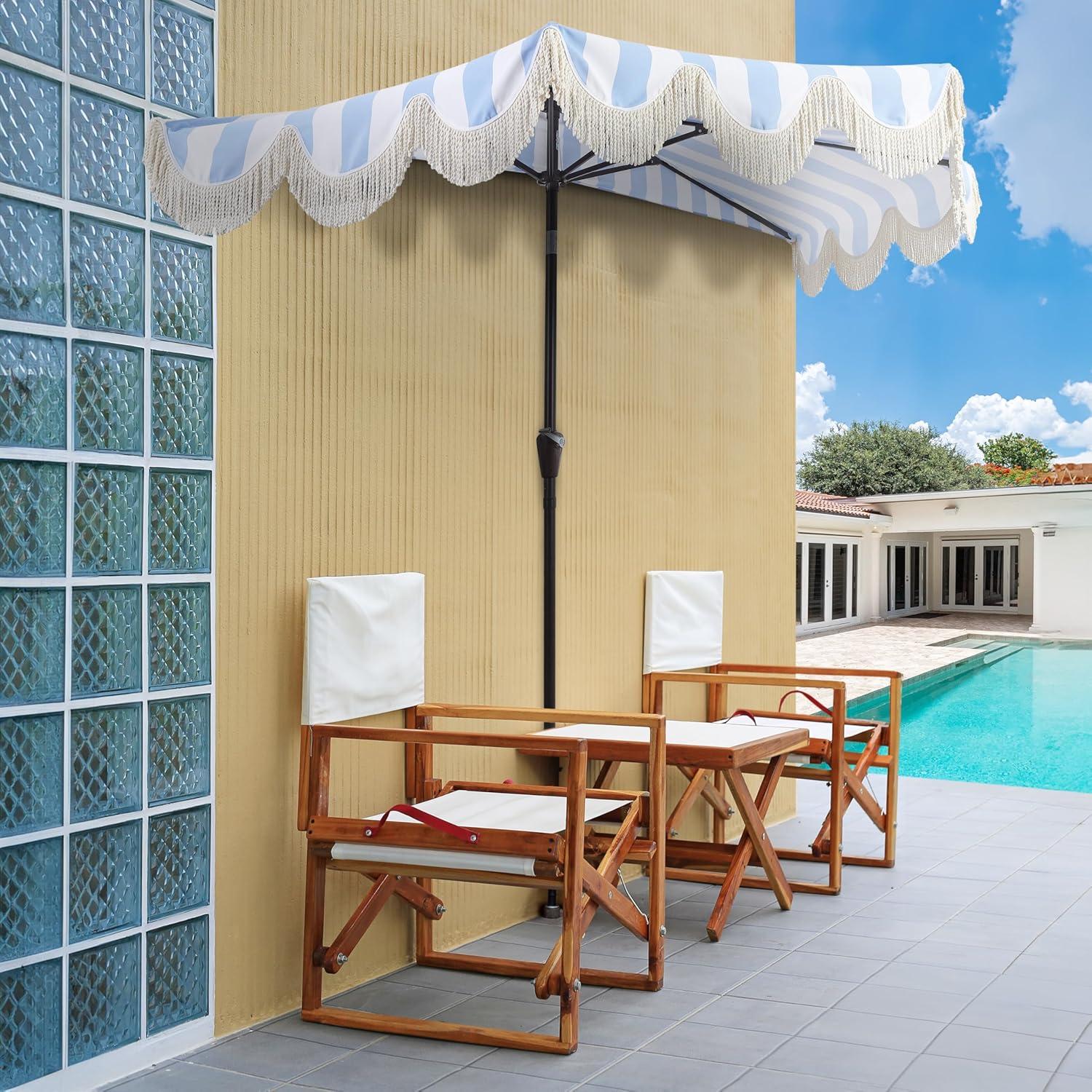 Arlmont & Co. Tasheba 9 ft. Classic Scalloped Fringe Half Market Patio Umbrella with Crank, and UV Protection