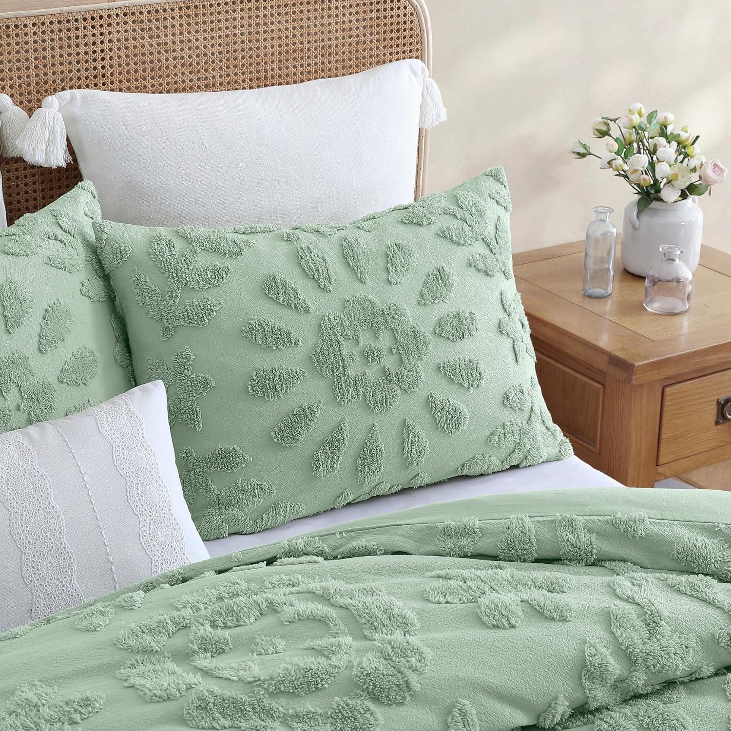 Sage Green Cotton Chenille Full/Queen Duvet Cover Set