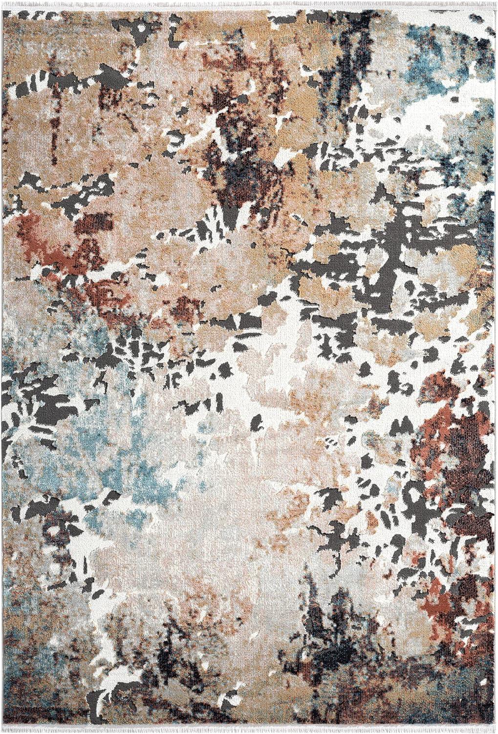 Ivory Abstract 4' x 6' Synthetic Easy-Care Area Rug