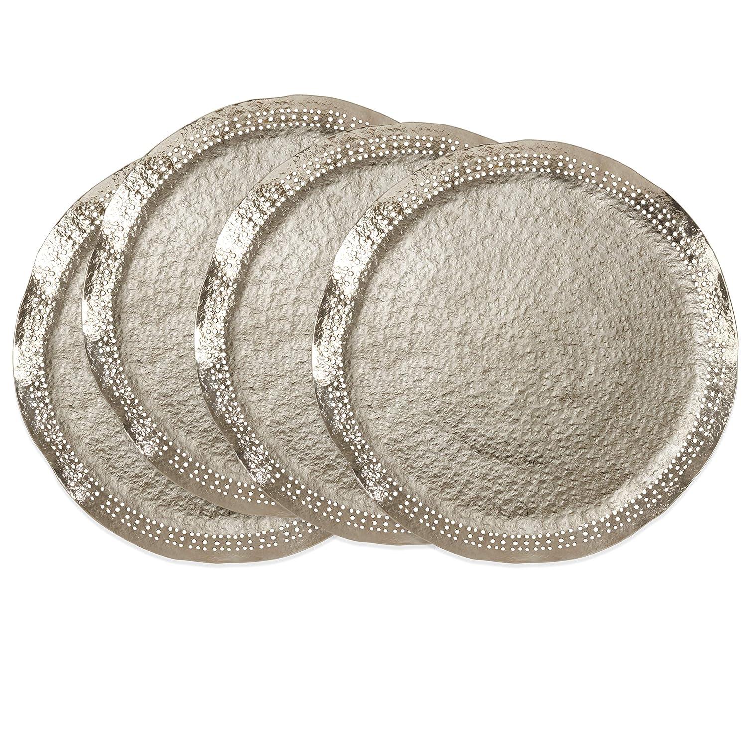 Saro Lifestyle Hole Punched Metal Charger Plates (Set of 4), Silver, 14" Round