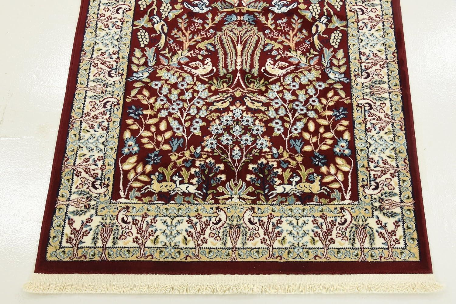 Burgundy and Beige Rectangular Synthetic Area Rug