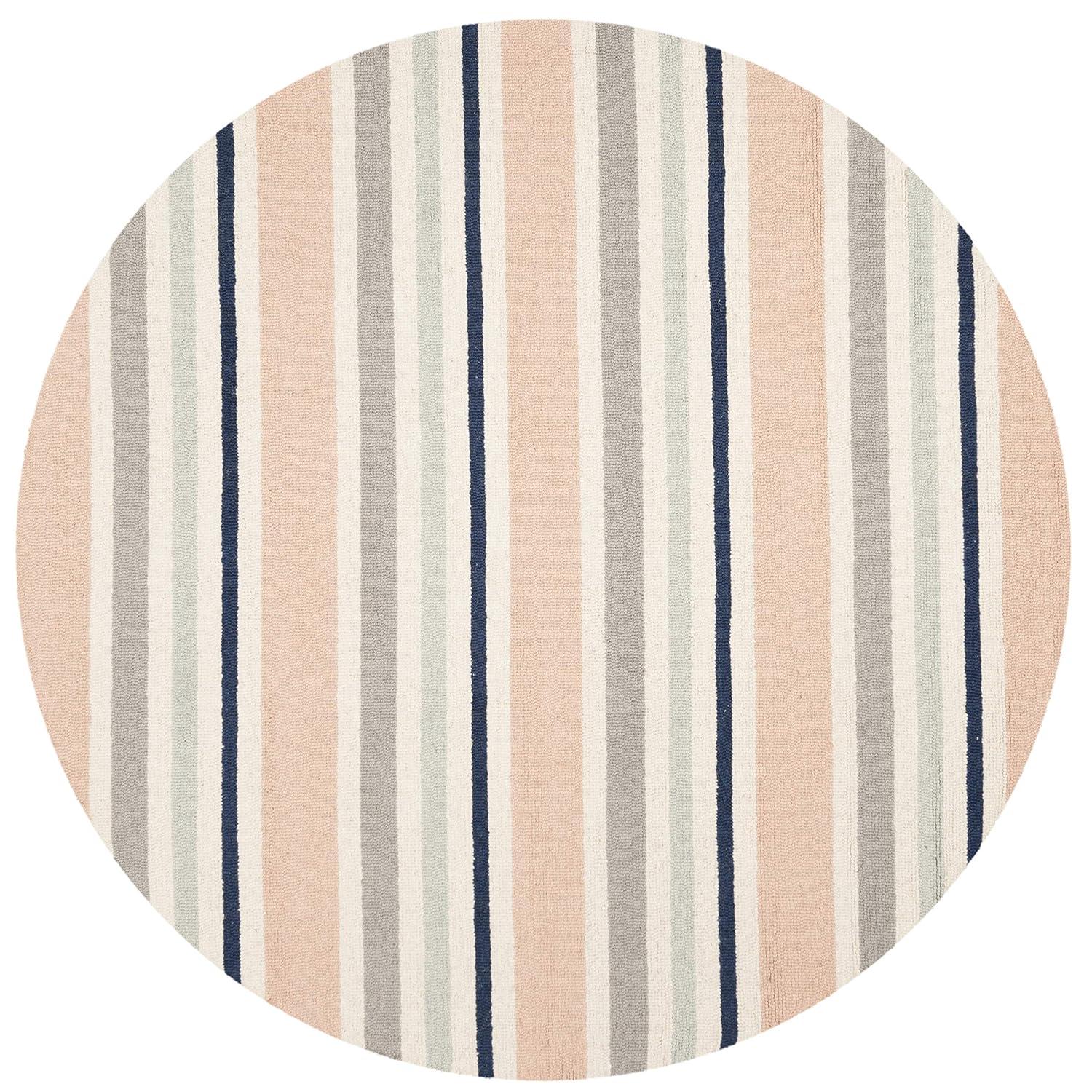 Safavieh Kids Multi Stripe SFK916 Hand Tufted Indoor Area Rug - Ivory/Multi - 5' Round - Safavieh
