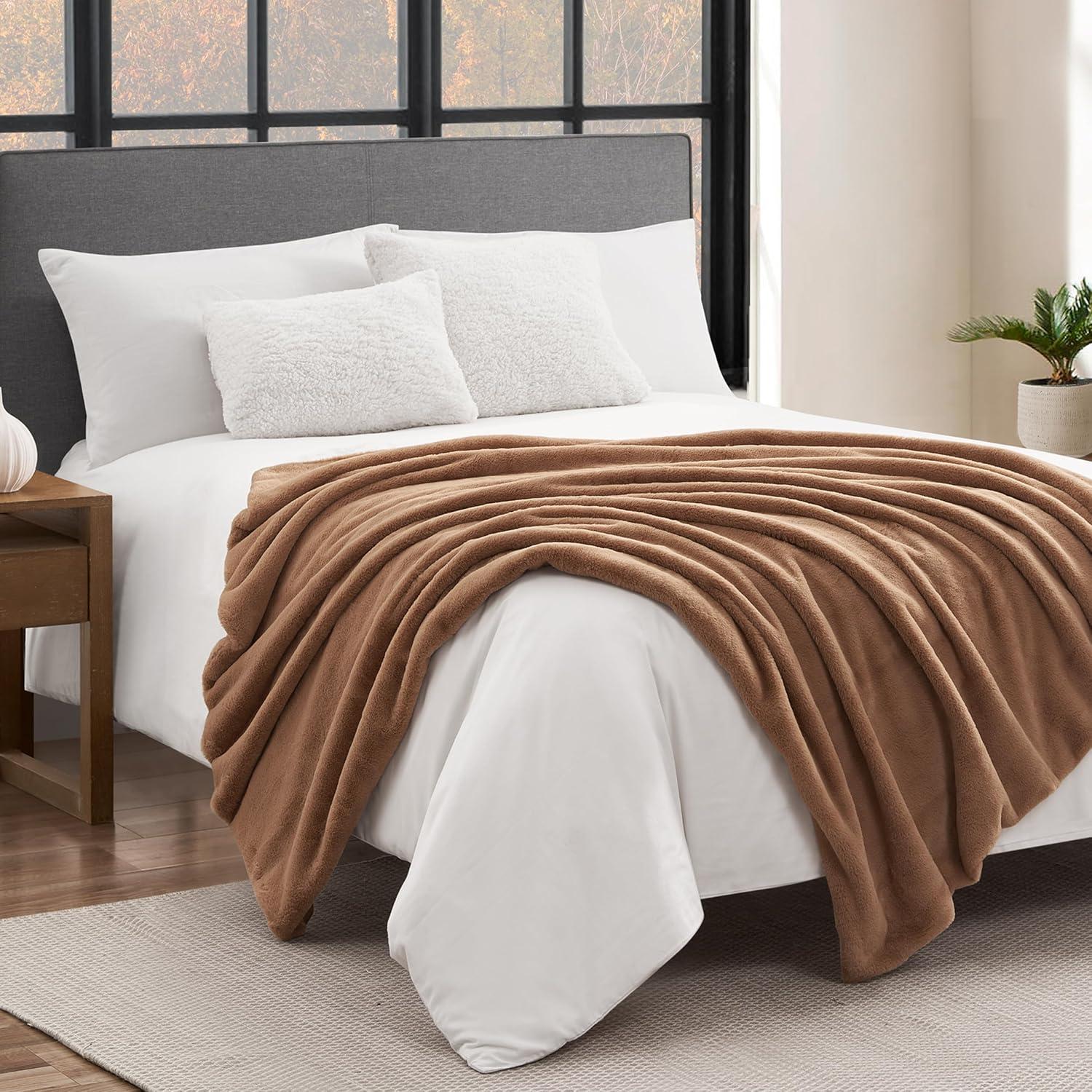 Brown 50" x 70" Reversible Faux Fur Throw Blanket