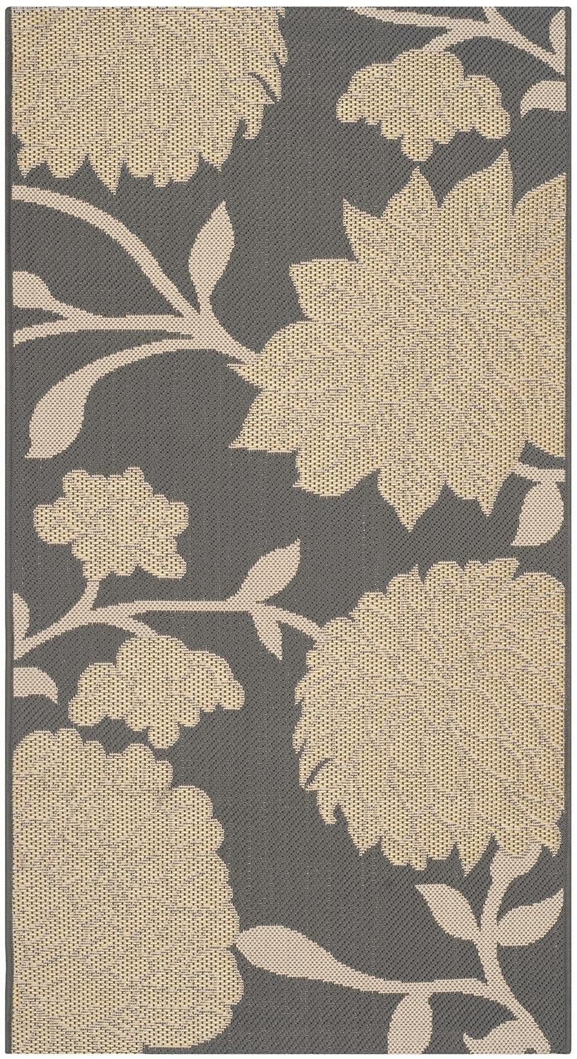 SAFAVIEH Courtyard Tyson Floral Indoor/Outdoor Area Rug, Anthracite/Beige, 2' x 3'7"