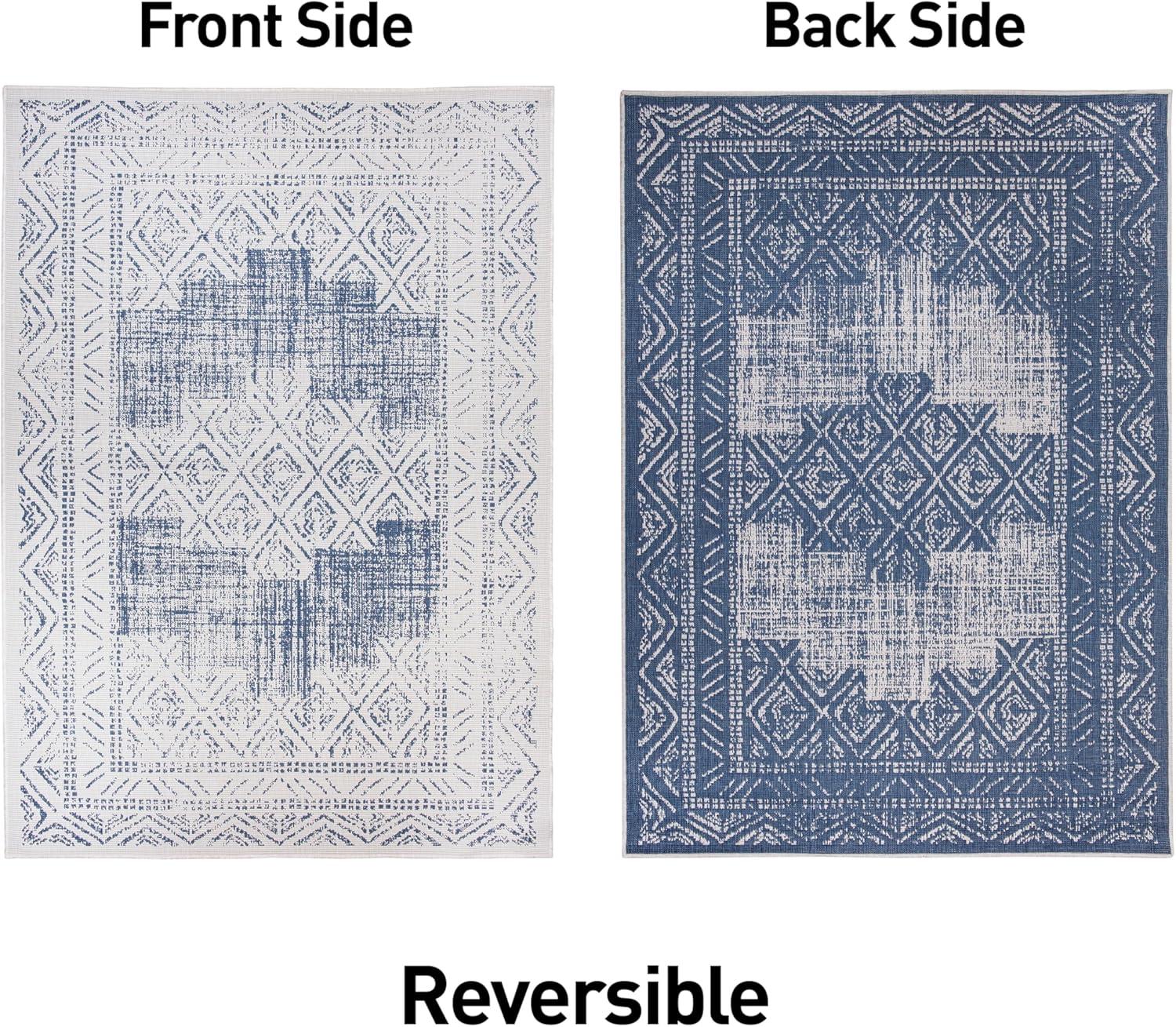 Livabliss Eagean Global Indoor/Outdoor Area Rug,7'10" x 10'2",Denim/Cream