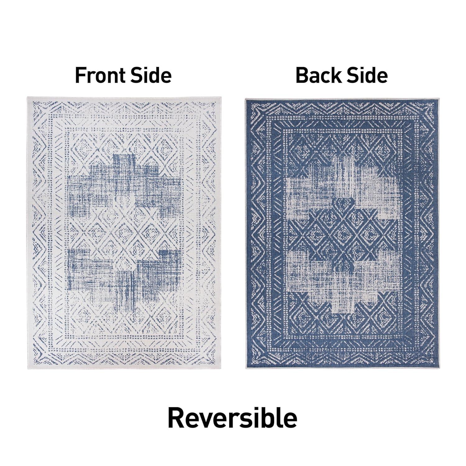 Livabliss Eagean Global Indoor/Outdoor Area Rug,7'10" x 10'2",Denim/Cream