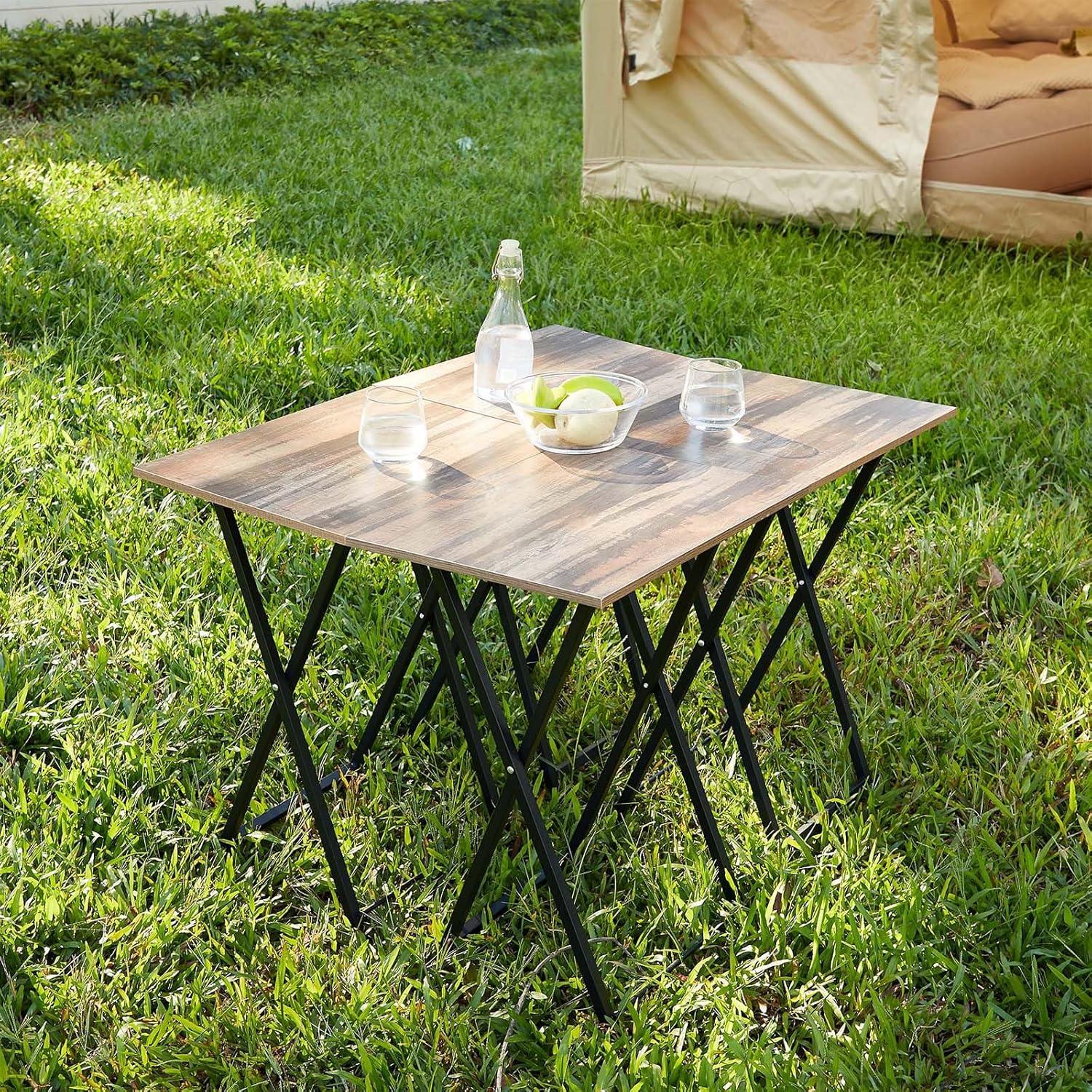 Rustic Brown and Black Folding TV Tray Set with Stand