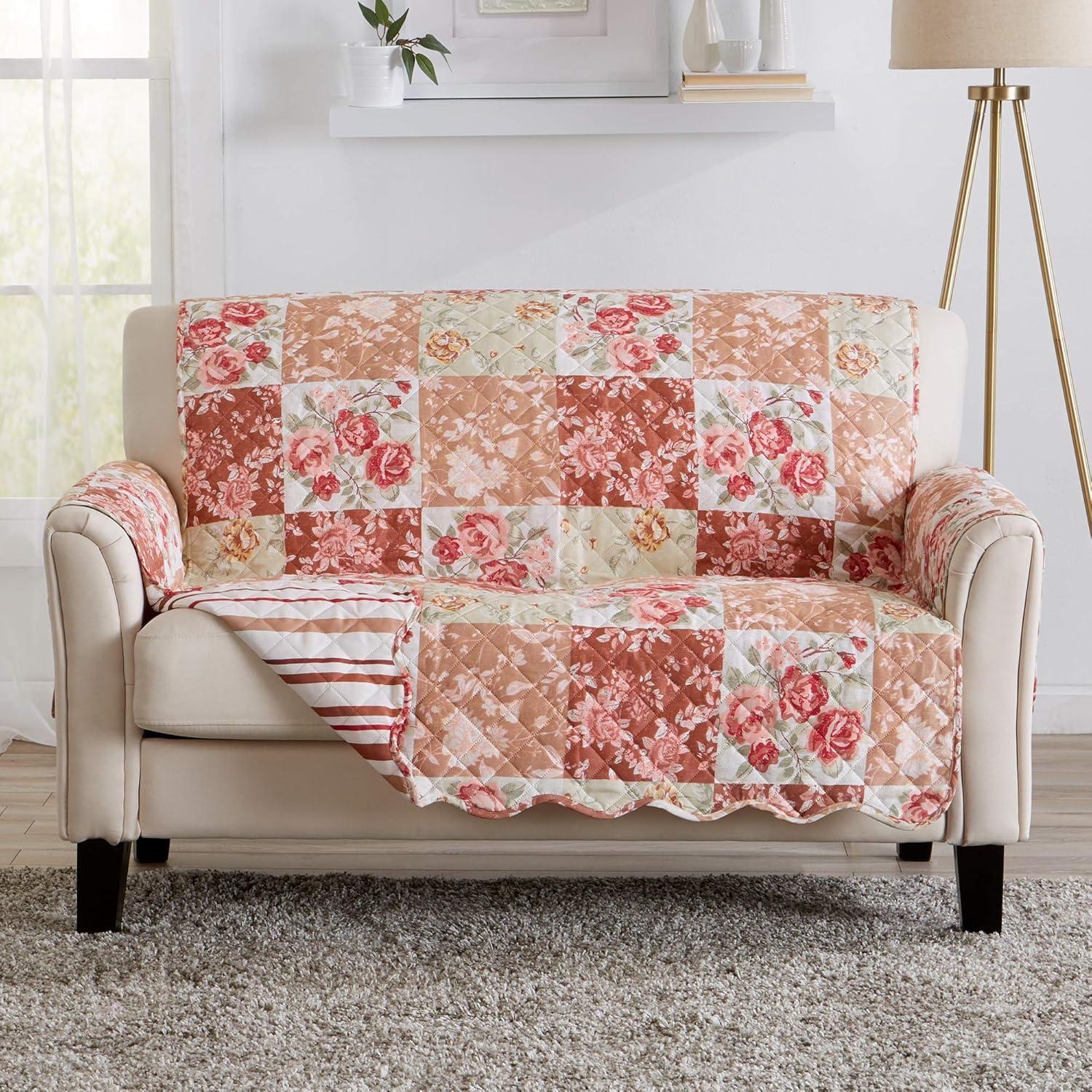 Dusty Rose Quilted Reversible Loveseat Cover with Elastic Straps