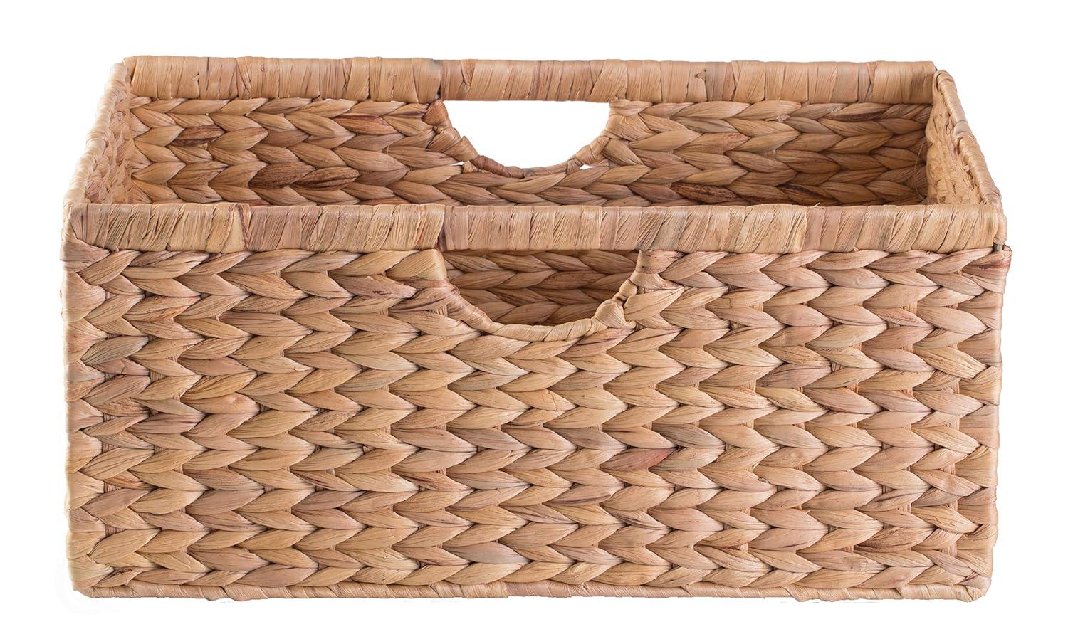 Vintiquewise Medium Hyacinth Basket - Rustic Handwoven Multipurpose Foldable Storage Organizer Decorative Laundry Totes and Woven Storage Bin for Bedroom, Living Room, Bathroom, Pantry and Closet