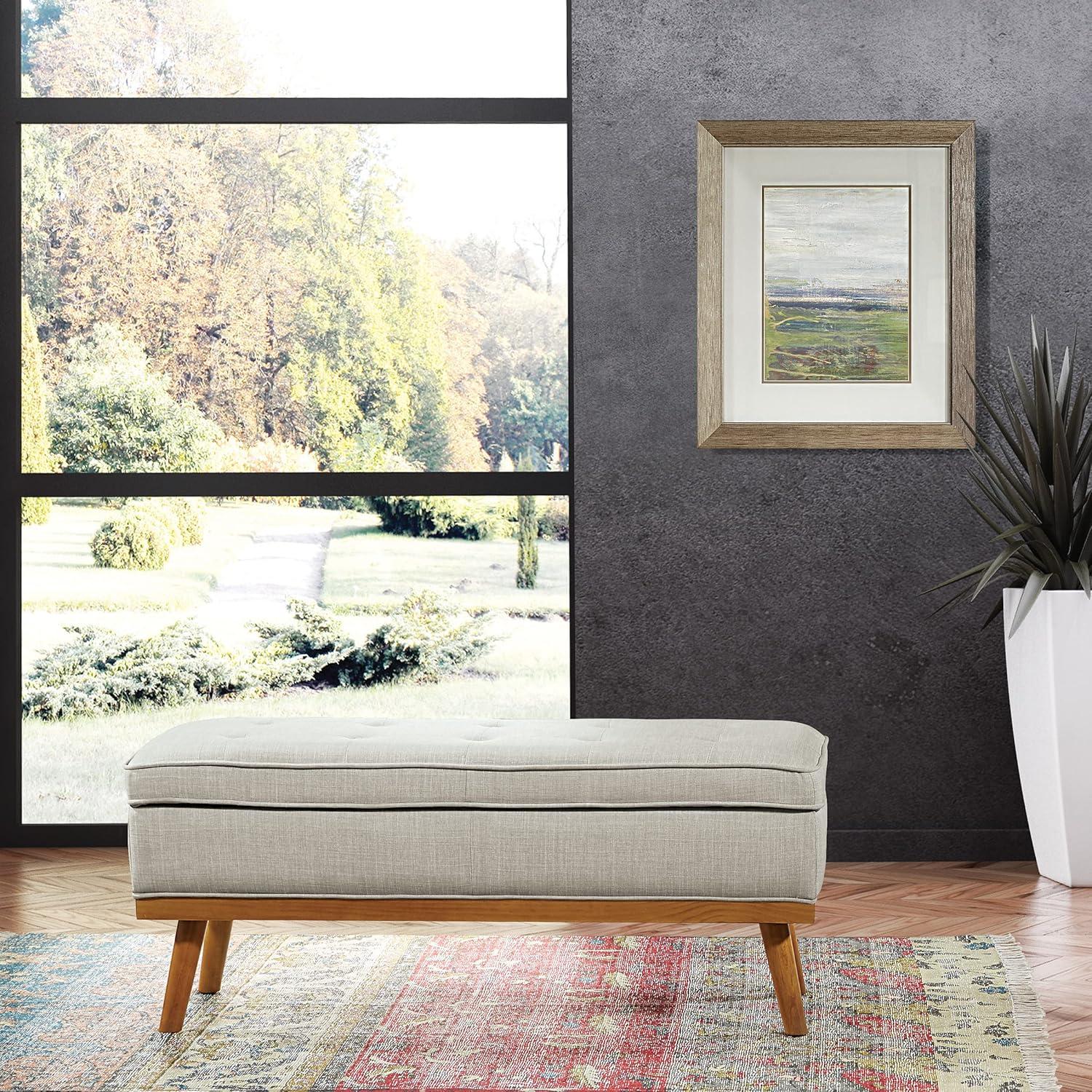 Katheryn Storage Bench Fog - OSP Home Furnishings: Upholstered Ottoman, Mid-Century Modern, Plywood Frame