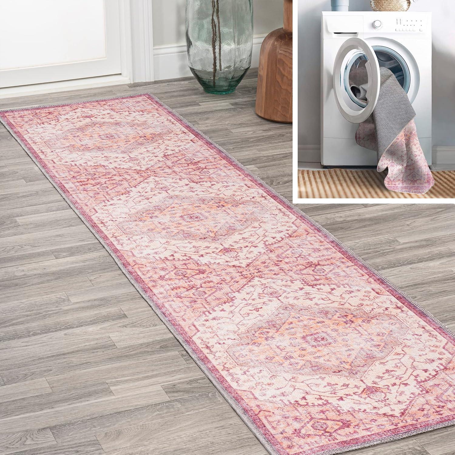 2' x 8' Alacati Ogee Medallion Machine Washable Indoor/Outdoor Runner Rug, Red/Orange/Cream - JONATHAN Y