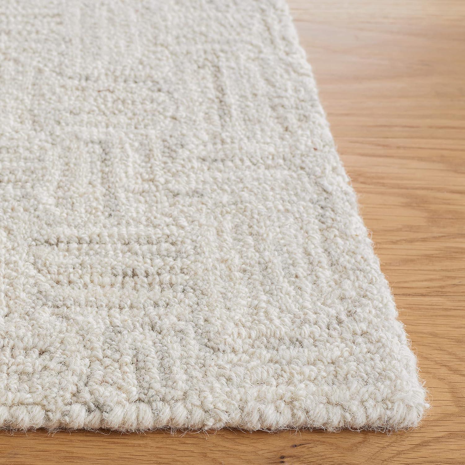 Elegant Ivory & Light Grey Hand-Tufted Wool Area Rug, 5' x 8'