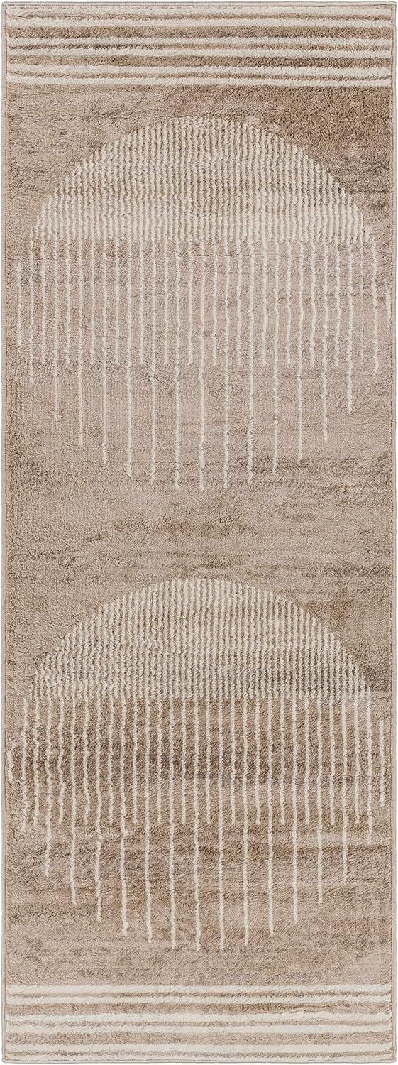 BoutiqueRugs Yoad Modern Abstract Geometric Brown Area Rug - Minimalist Contemporary Brown and Beige Striped Rug for Living Room, Bedroom, Dining Room - Tan, Cream, Brown - 5'3" x 7'1"