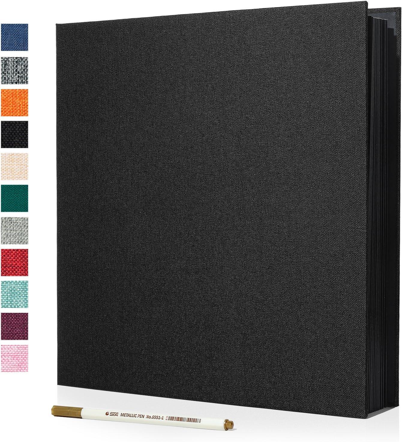 Spbapr Large Photo Album Self Adhesive Linen Cover Magnetic Scrapbook Album DIY Scrap Book 40 Black Sticky Pages for 3x5 4x6 5x7 8x10 Pictures with A Metal Pen