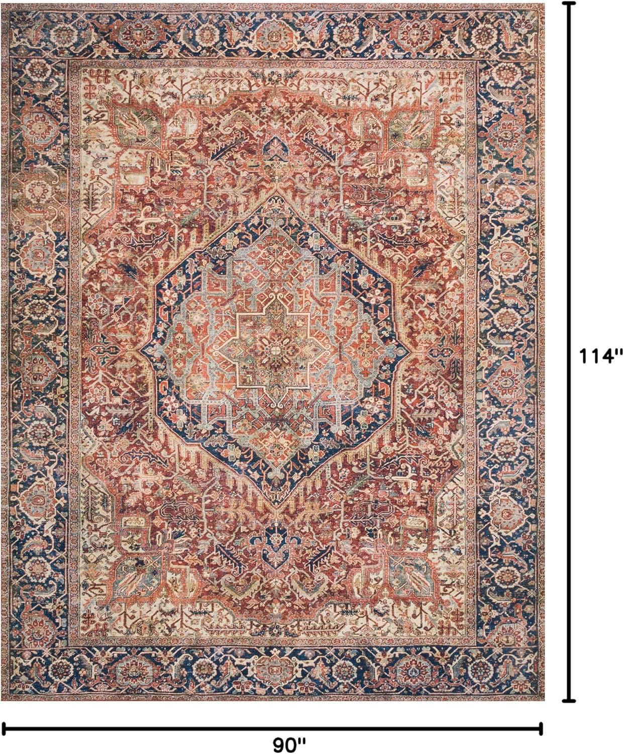 Loloi II Layla Collection, LAY-08 Red/Navy 7'-6" x 9'-6" .13" Thick, Area Rug, Soft, Durable, Vintage Inspired, Distressed, Low Pile, Non-Shedding, Easy Clean, Printed, Living Room Rug