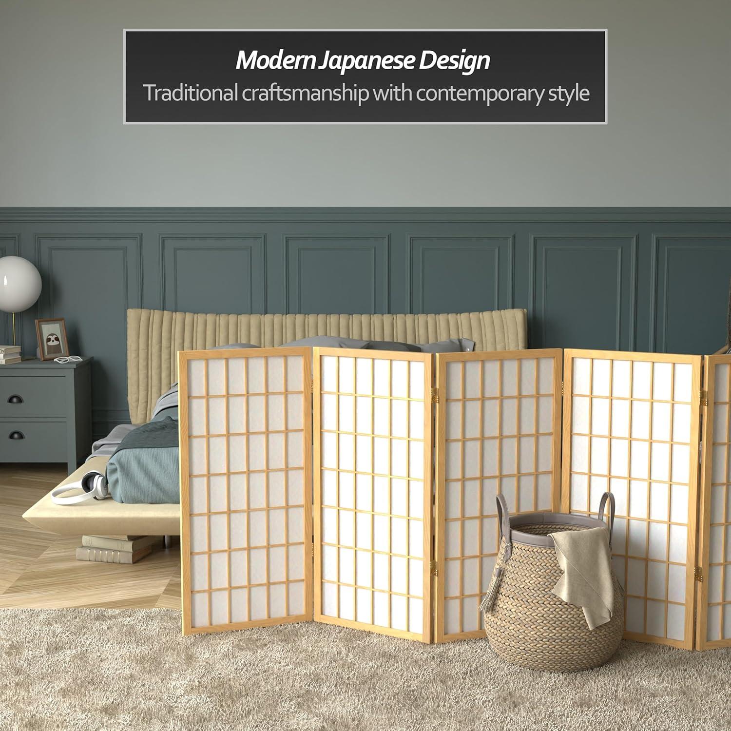 Oriental Furniture 3 Ft Tall Window Pane Shoji Screen, Natural, 5 panel