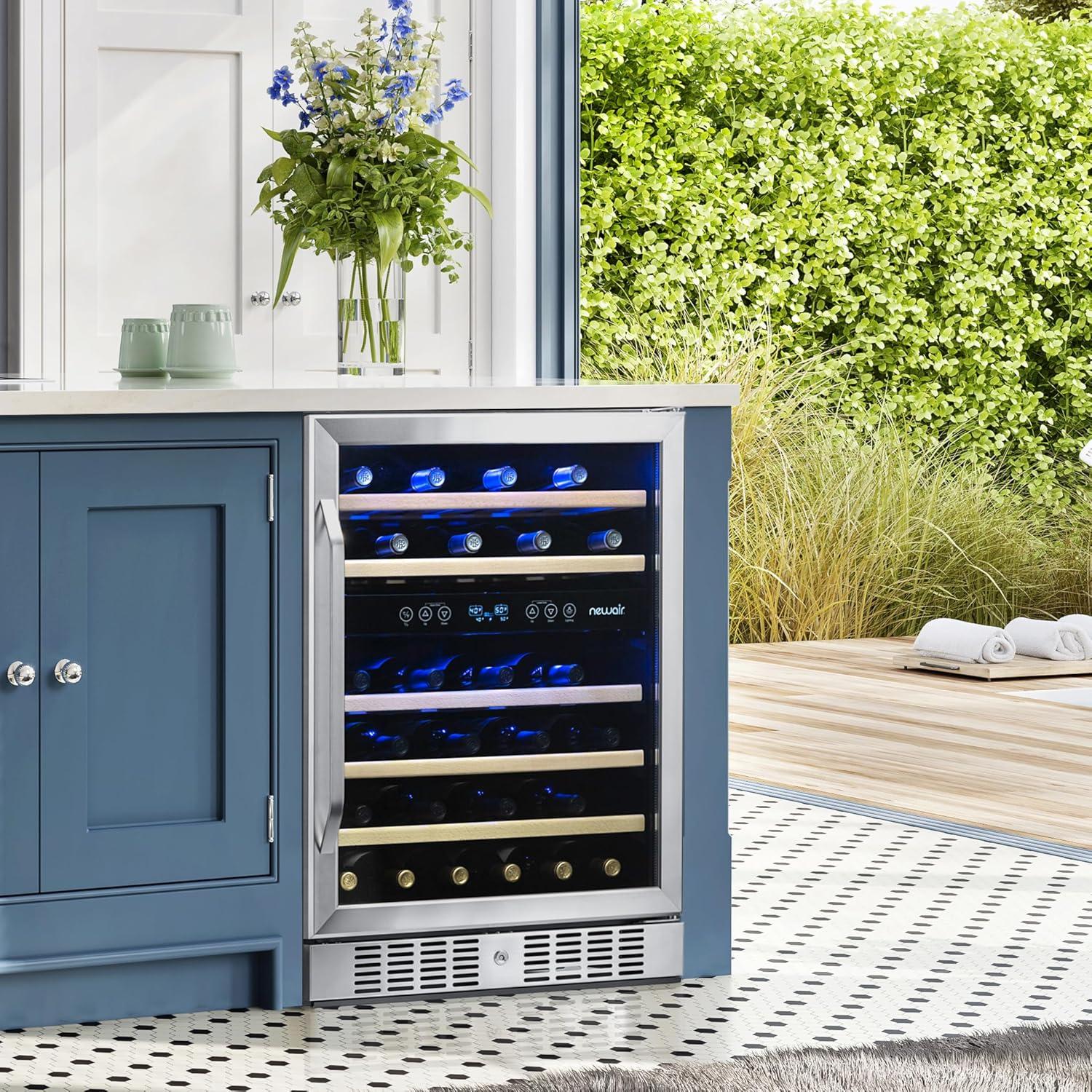 Newair 24 in. 46 Bottle Dual Zone Built-in Wine Refrigerator with Beechwood Shelves and Safety Lock