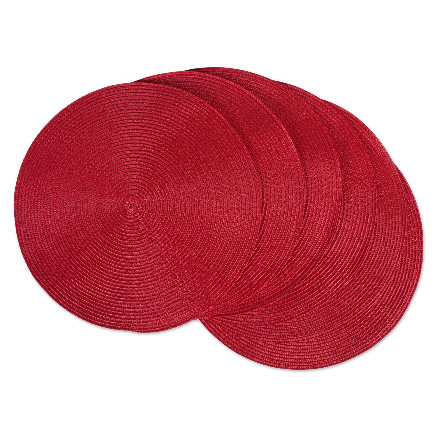 Red Round Braided Placemats Set of 6 for Dining Tables