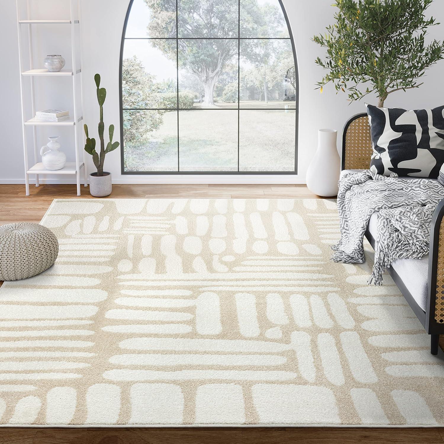 Abani Rugs Nuevo Beige Arch Pattern Knot Area Rug 4' x 6' - Cream