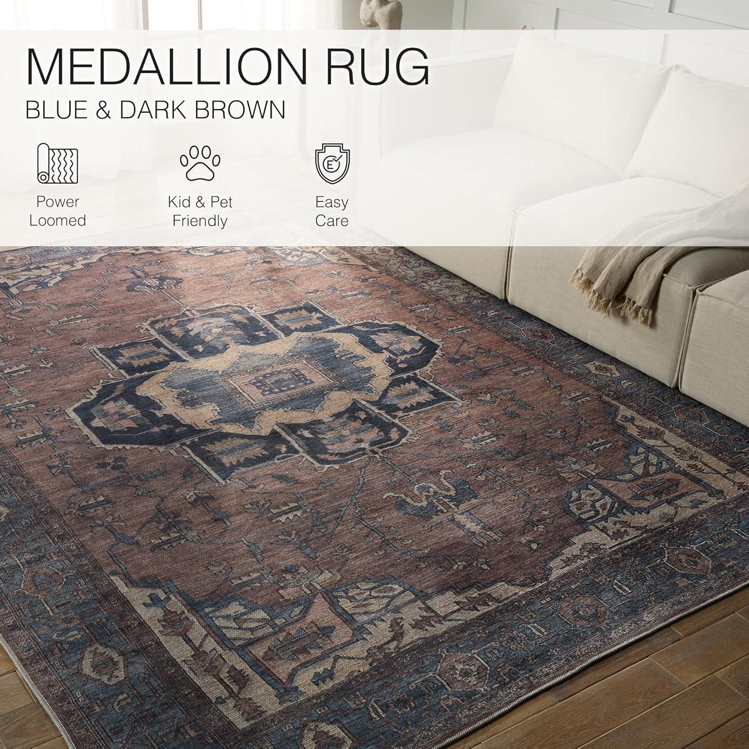 Vintage Heirloom Medallion 8x10 Area Rug in Blue and Dark Brown