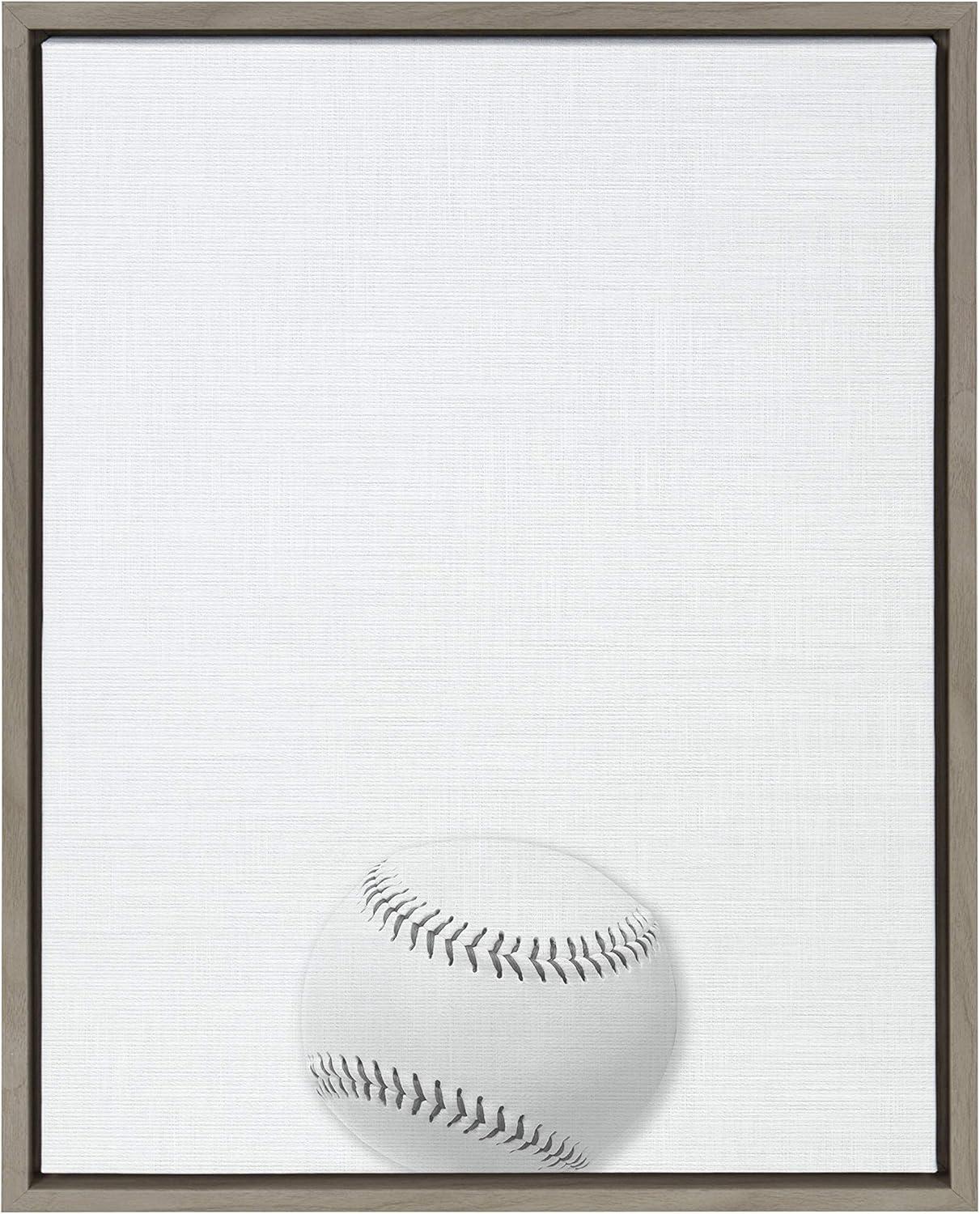 18" x 24" Sylvie Baseball Portrait Framed Canvas Gray - DesignOvation: Modern Wall Art for Sports Decor