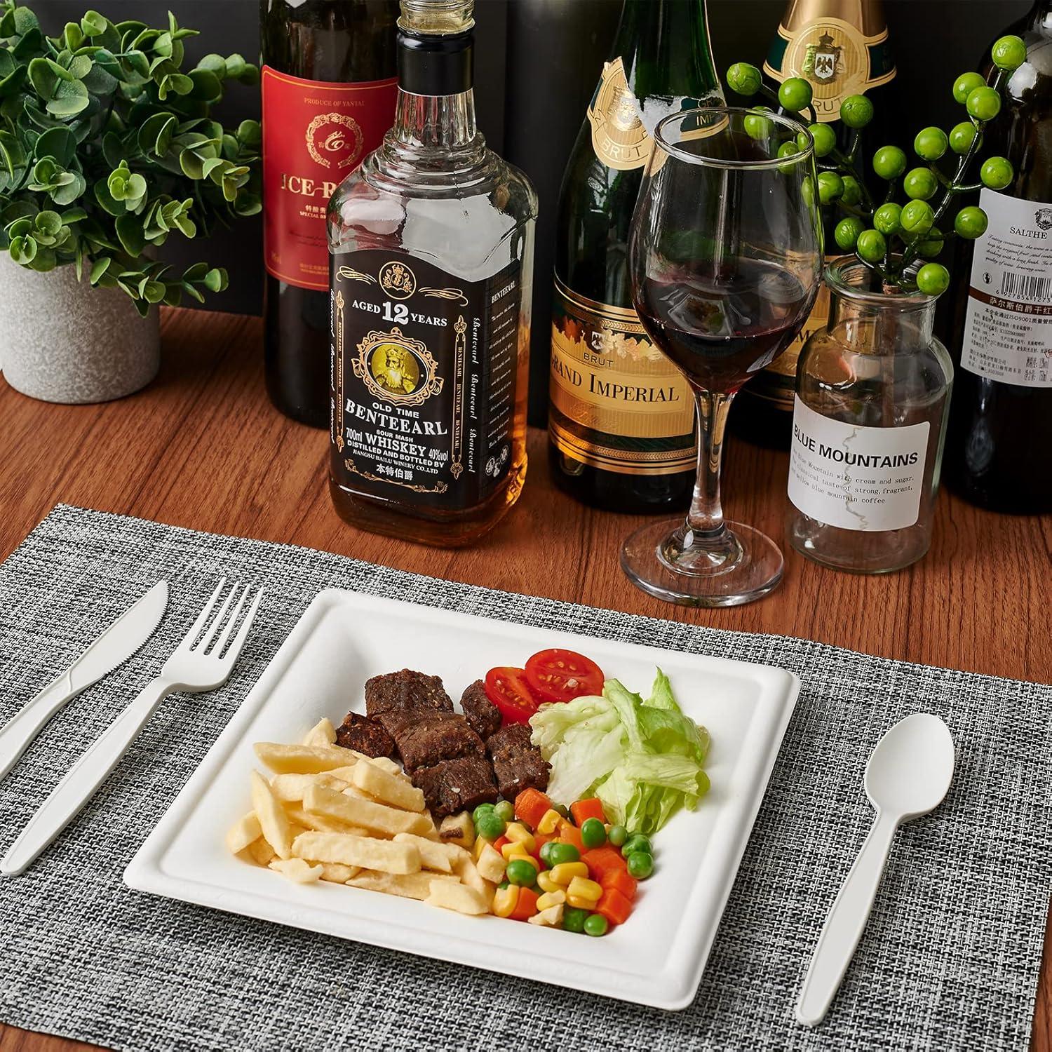 ECOLipak 150 Piecs Square Paper Plates, 8-inch Compostable Disposable Plates, Eco-friendly Heavy Duty Biodegradable Sugarcane Plates for Party Dinner Birthday